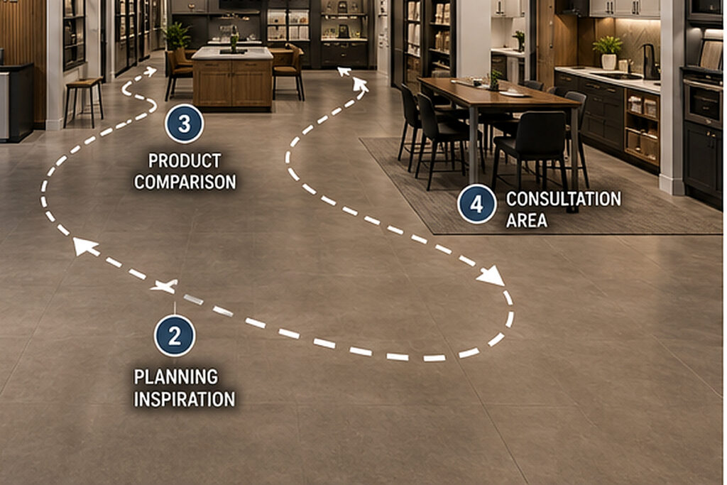 Kitchen showroom customer flow layout