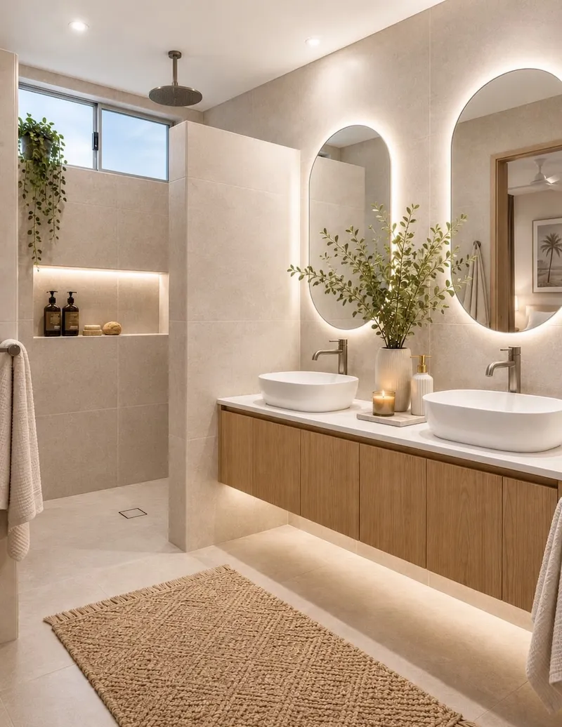 Florida coastal bathroom and outdoor connection