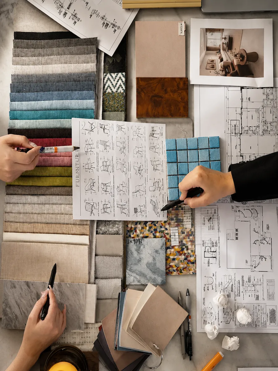 Client reviewing climate suitable interior materials