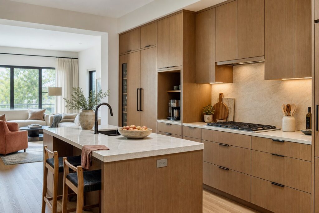 Open kitchen ventilation and hidden storage