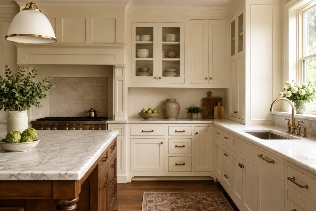 Traditional kitchen with framed cabinets