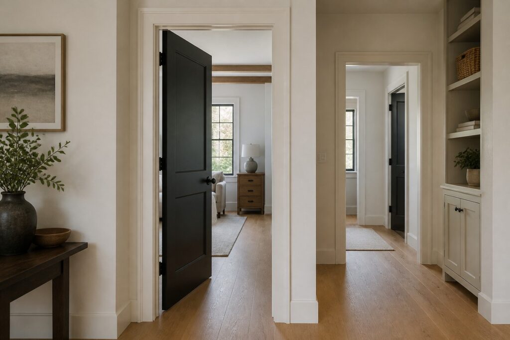 Bedroom door and furniture circulation