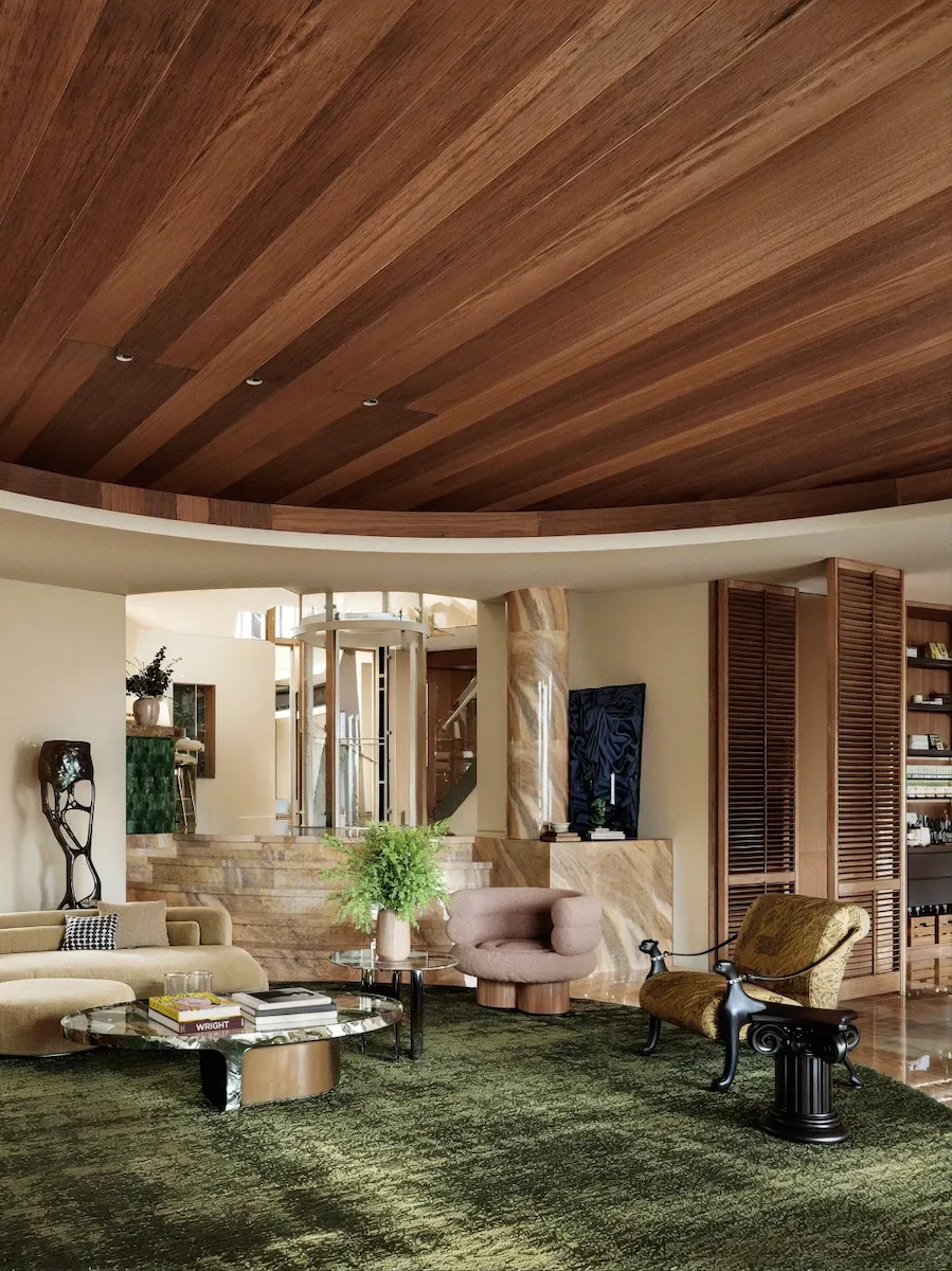 Luxury residence living area with art furniture and material depth