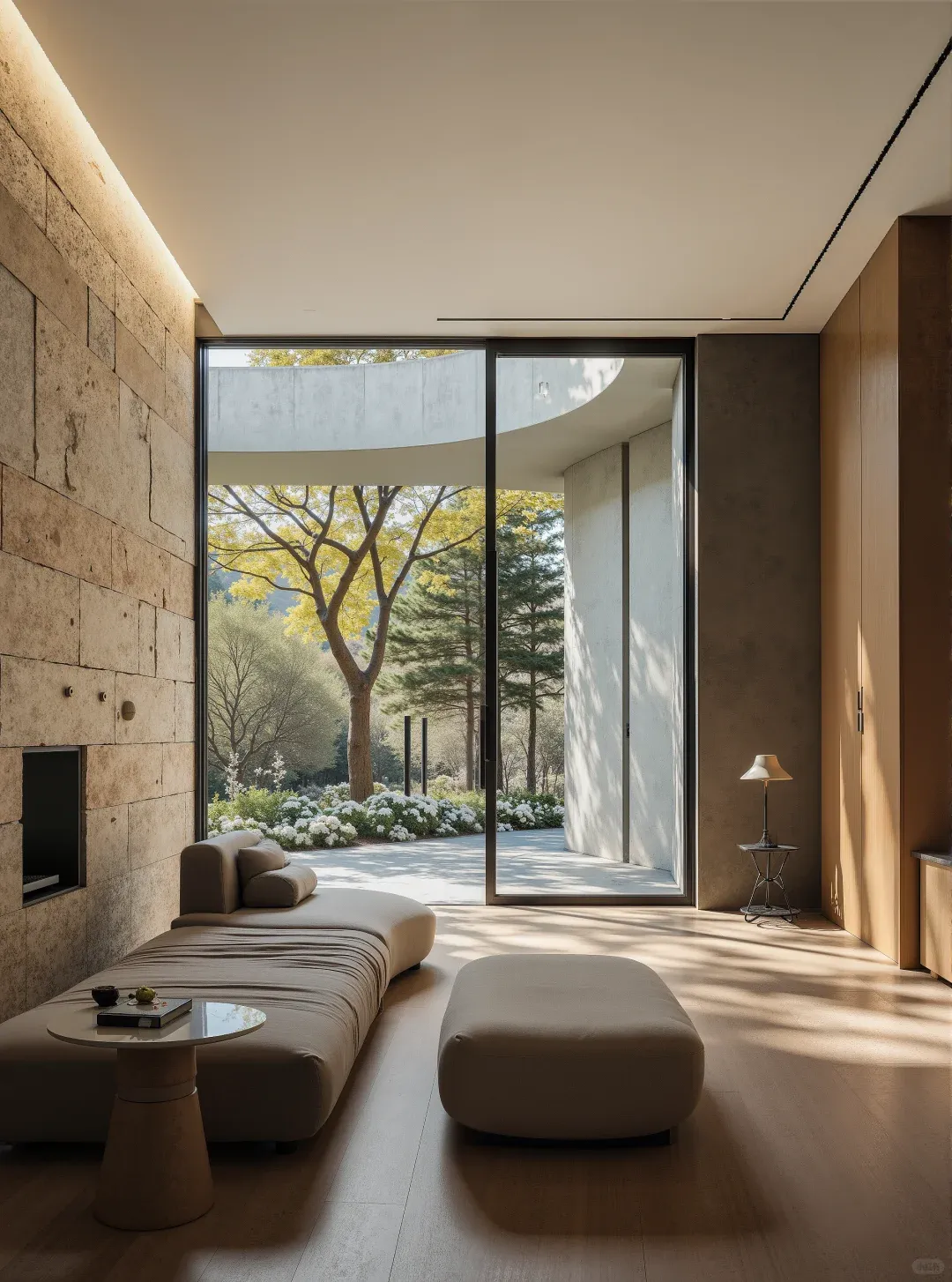 Modern residential material palette with furniture and finish references