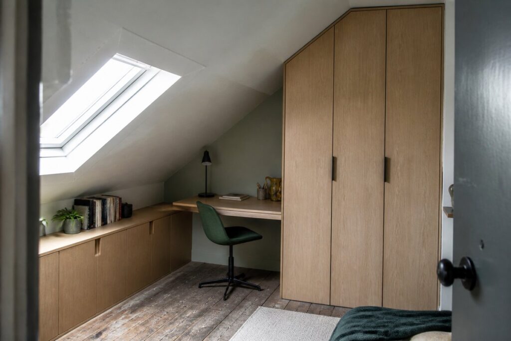 Custom storage under a sloped roof