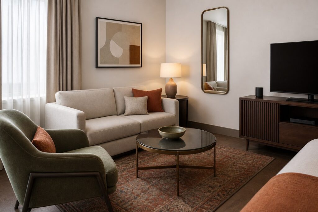 Furniture, fixtures, and equipment in a room