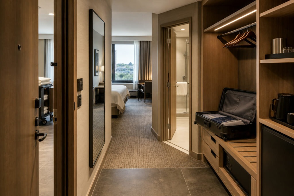 [hotel-room-entry-luggage-storage.jpg](C:\\Users\\Admin\\Desktop\\GEORGE INTERIOR Design\\outputs\\hotel-room-standardization-images\\hotel-room-entry-luggage-storage.jpg)Hotel entry with luggage storage and clear path