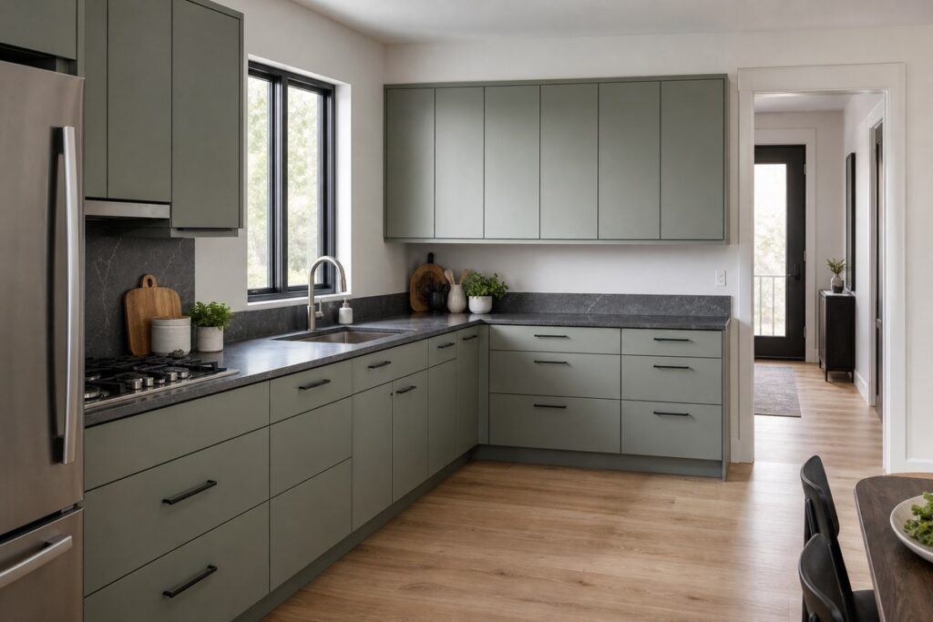 L-shaped kitchen with usable corner and window