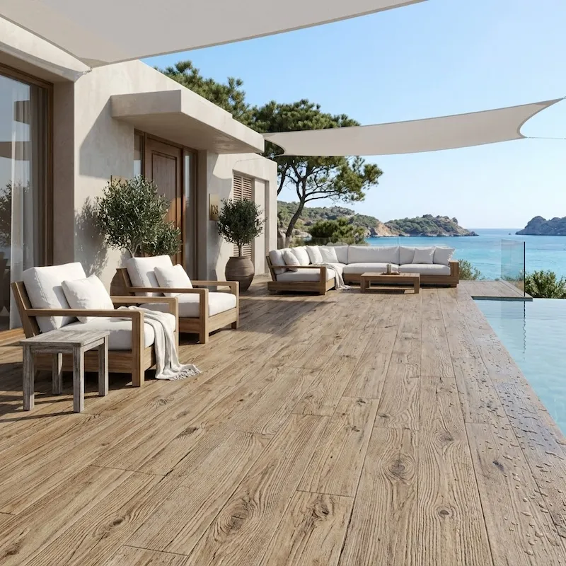 Indoor outdoor island flooring transition
