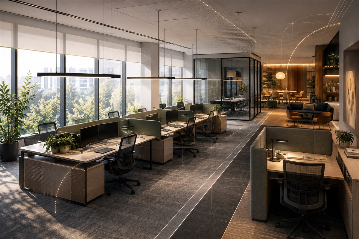 Office Lighting Design: Daylight, Screens, and Shared Work Areas for Modern Offices