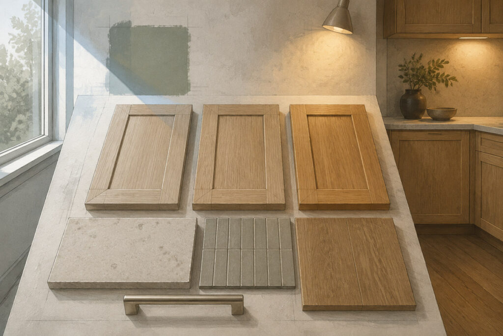 White oak cabinet tones under changing light