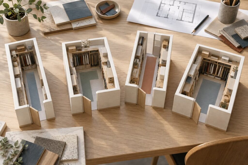 Small walk-in closet layout options