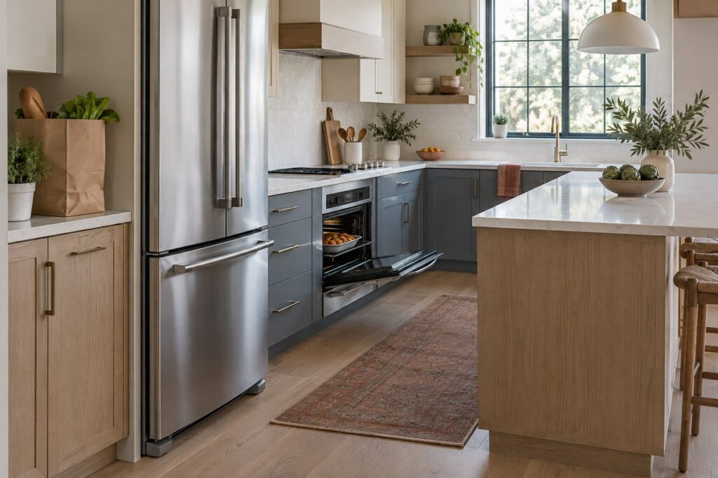 Kitchen island appliance door clearance