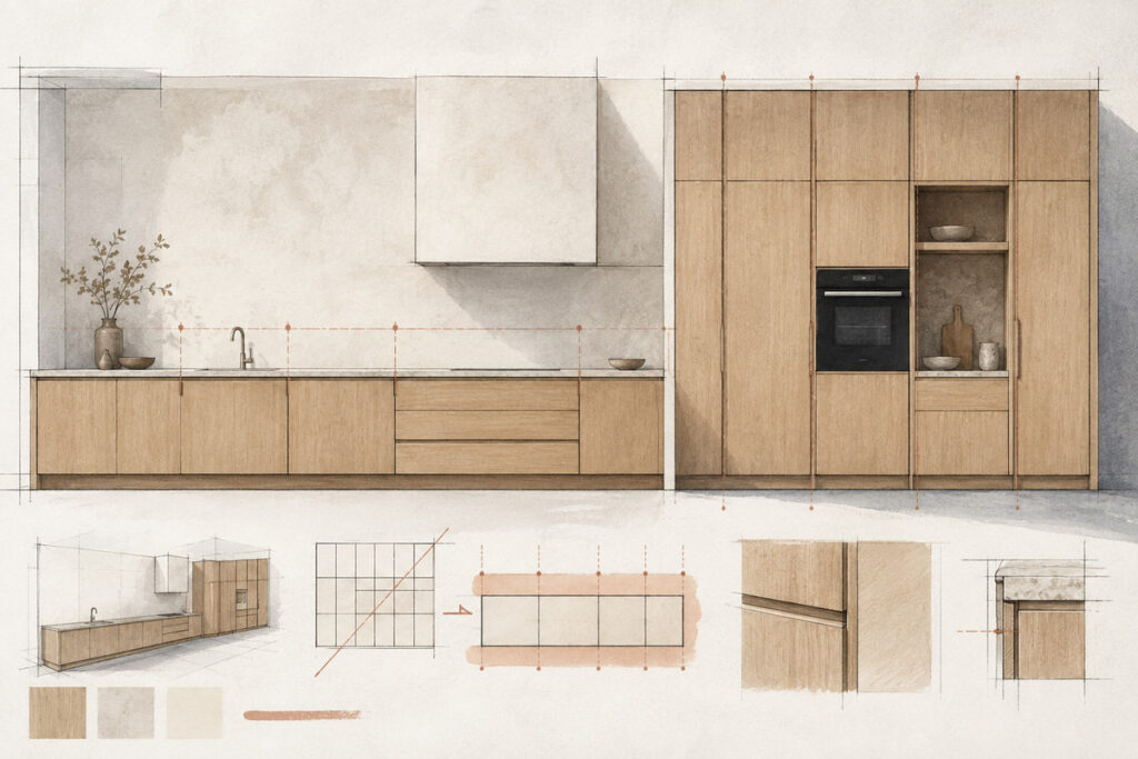White oak cabinet proportions in a long run