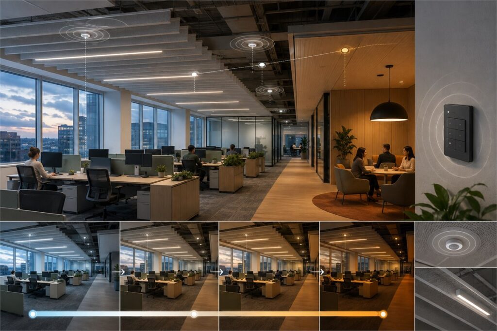 Office lighting controls with dimming sensors