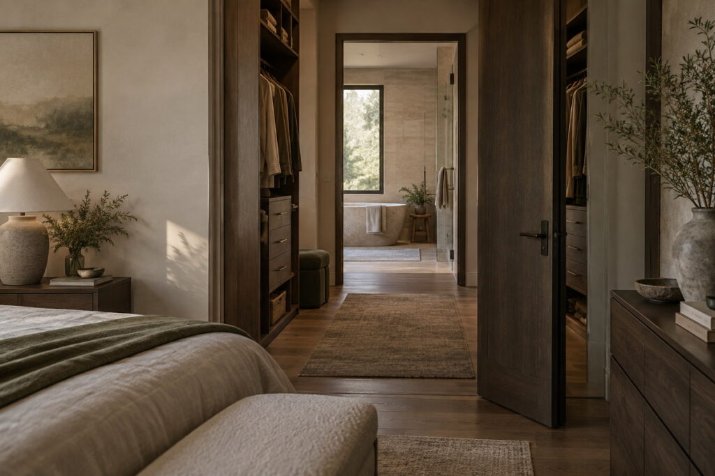 [bedroom-closet-bathroom-route.jpg](C:/Users/Admin/Desktop/GEORGE INTERIOR Design/output/imagegen/primary-suite-layout/images/bedroom-closet-bathroom-route.jpg)Primary suite closet passage to bathroom