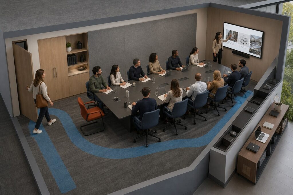 Conference room seating capacity and circulation