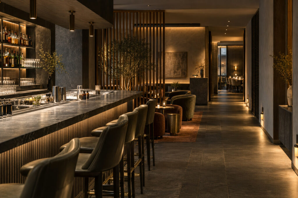 Bar task lighting with a softer lounge