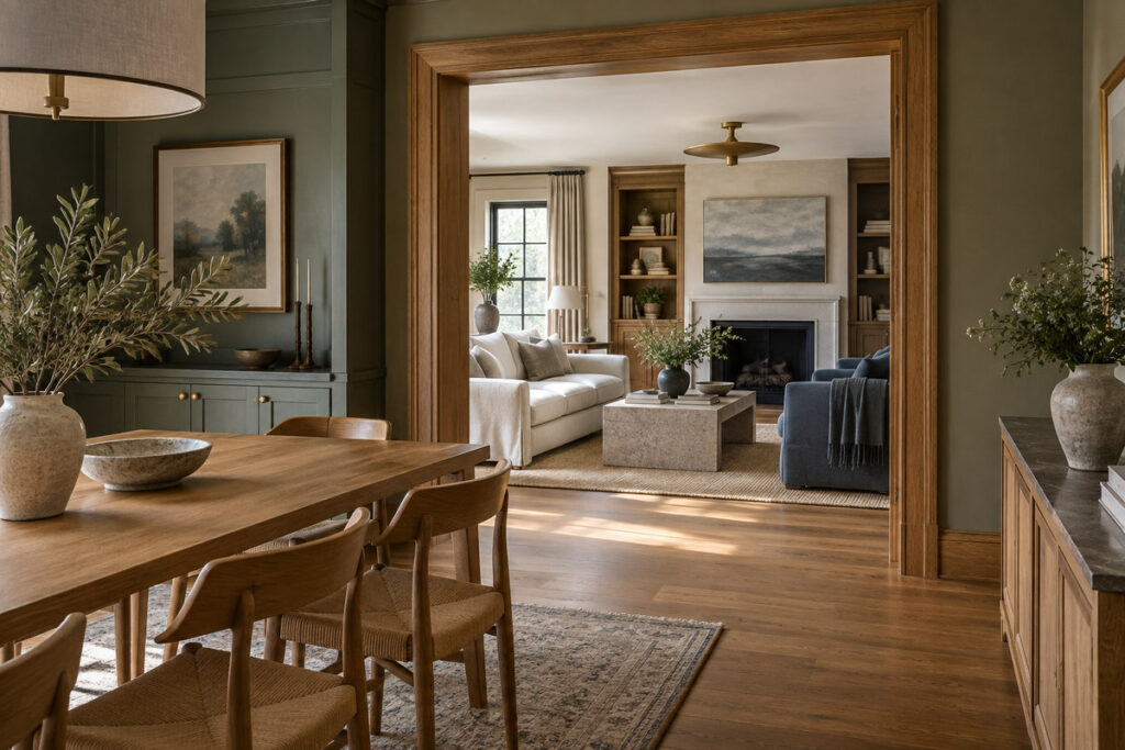 Connected living and dining room materials